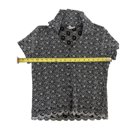 Vintage 90s Nicola Shirt Womens Medium Black White Crochet Lace Button Up USA - Picture 4 of 4